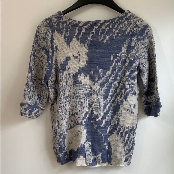 NWT Nic + Zoe Abstract Blue and Cream V-neck Cuffed Short Sleeve Sweater XS - Picture 9 of 10